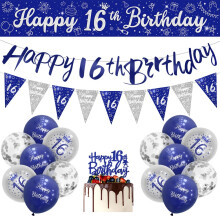 Boys 16th Birthday Decorations Blue Silver 16th Birthday Party Decorations 16 Pack Navy Silver Boy Banner Bunting Kit by Sheinly