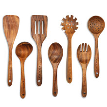 Teak Wooden Kitchen Utensil Set - 7Pcs Wooden Cooking Utensils Includi