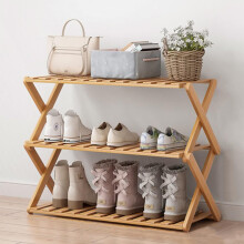 Glsety 3 Tier Bamboo Shoe Rack,Portable Folding Shoe Storage Rack,Without Installation Small Shoe Rack Perfect for Corridors