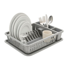 BH | Dish Drainer Rack with Drip Tray | Nordic Grey | Large Plastic Plate Cutlery Cup Holder | Kitchen Sink Utensil Organizer | Food-Grade BPA-Free -