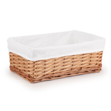 Woodluv Brown Wicker Storage Basket W/Off White Cloth Lining Xmas