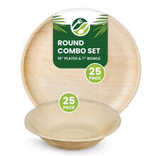 Eco Leaf 50pcs Disposable Palm Leaf Plates and Bowls Combo Set