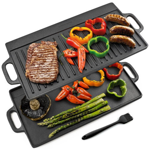 Andrew James Reversible Cast Iron Griddle Pan with Enamel Coating