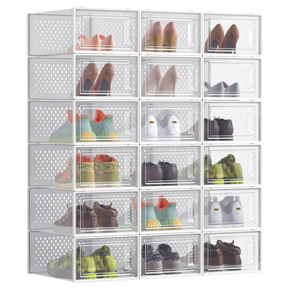 Songmics Shoe Boxes - Pack Of 18 Stackable Shoe Storage Organisers