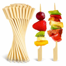 50pc Bamboo Paddle Skewers - Biodegradable Wooden Cocktail Sticks for Burger Stacks, Vegetables, Fruit, Sweets, Skewers for BBQ, Ovens and Air Fryers