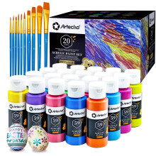 Artecho Metallic Acrylic Paints Set 20 Colors 2 Ounce/59ml with 10 Art