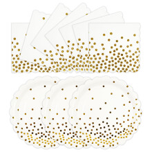 HFBOBP 50PCS White and Gold Paper Plates and Napkins Party Supplies