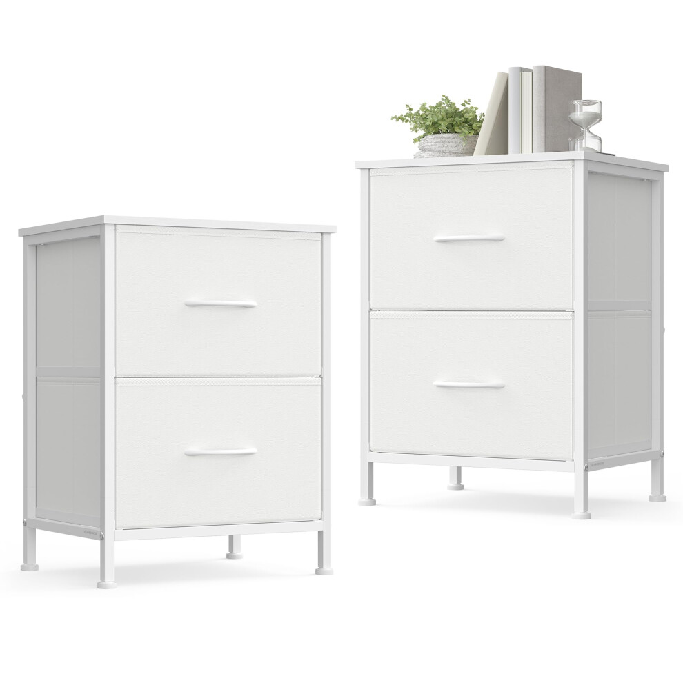 Songmics Collection - Bedside Table With 2 Drawers, Side End Tables, For Bedroom, Steel, Set Of 2, Moden, Cloud White And Snow White Bellah Lgs112wh0