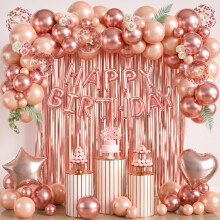 Rose Gold Birthday Decorations-Happy Birthday Decorations Set With