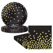 20Pcs Black Gold Paper Plates and Napkins Party Tableware Set