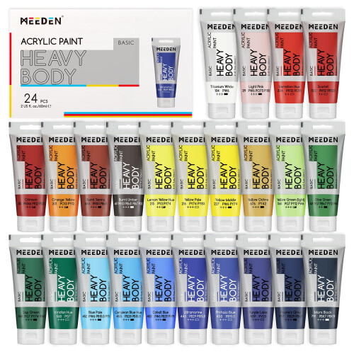 MEEDEN Heavy Body Acrylic Paint - Basic 24 x 60ml (2 oz) Color Paint S