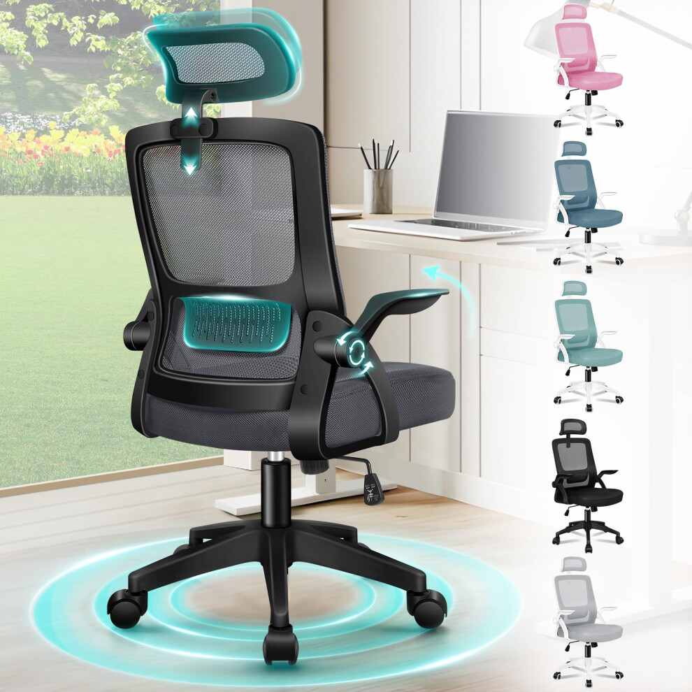 Elfordson Ergonomic Office Chair - Mesh Desk Chairs With Headrest Lumb