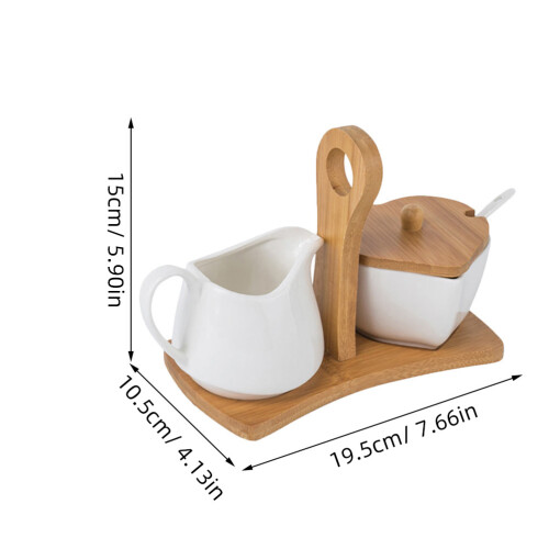 3Sets Stilvolle Keramik Und Zuckerdose Mit Holzplatte 1