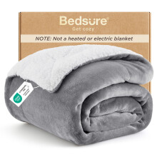 Bedsure Sherpa Fleece Throw Blanket - Thick, Silver Grey, Twin, 150x200cm