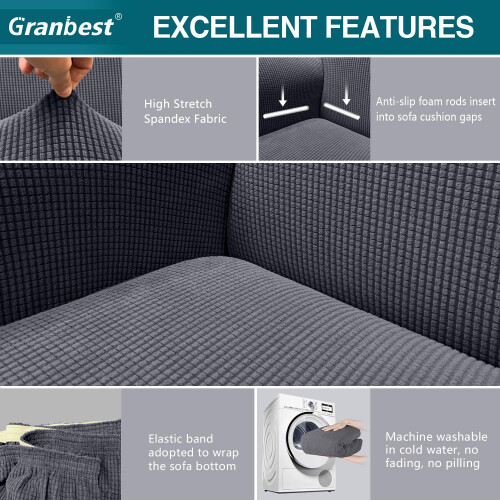 Granbest High Stretch Sofa Covers 3 Seater Super Soft Stylish Couch 2