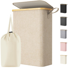 Lifewit 50L Slim Laundry Basket with Lid, Narrow, Removable Bag, Beige
