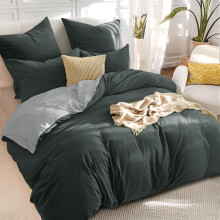 RUIKASI Dark Grey Double Duvet Set - Reversible Light Grey Duvet Cover