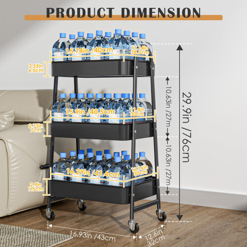 StowBin 3 Tier Metal Storage Trolley with Wheels 1