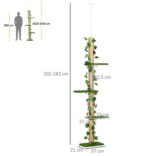 Albero gioco per gatti regolabile in altezza, da soffitto, colore verde. 2
