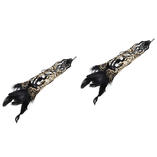 2Stk Damen Spitzenhandschuhe Elbogen Fingerlos 2