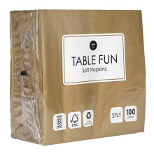 Table Fun 100 x Soft Gold Paper Napkins - 2ply 33cm