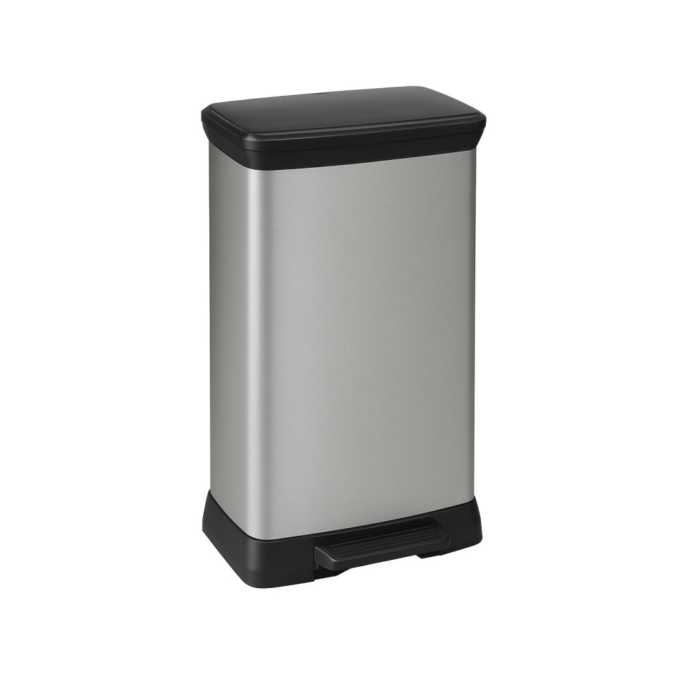 Curver 50L Kitchen Pedal Deco Bin, 50 Litres, Matt Silver, Waste Disposal For Kitchen, Home, Office & Recycling