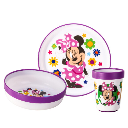 Minnie Mouse 3pcs Reusable Bicolor Premium Kids Dinner Tableware Set