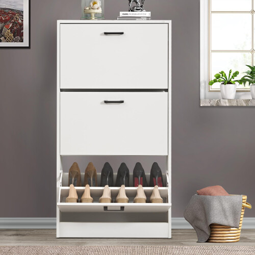 Blisswood White 3 Drawer Shoe Cabinet Cupboard 2