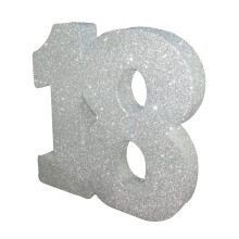 Number 18 Glitter Table Decoration Silver - Table Centrepiece