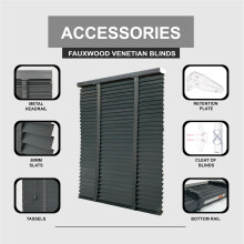 Funky Gadgets Faux Wood Window Venetian Blinds Dark Grey, 60Wx150H cm