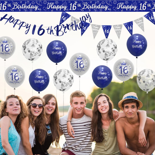 Boys 16th Birthday Decorations Blue Silver 16th Birthday Party 1