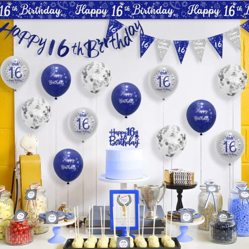 Boys 16th Birthday Decorations Blue Silver 16th Birthday Party 2
