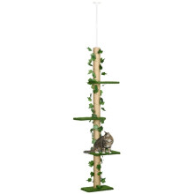 Albero gioco per gatti regolabile in altezza, da soffitto, colore verde.