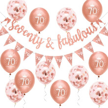 Women 70th Birthday Decorations Rose Gold Glitter Seventy & Fabulous