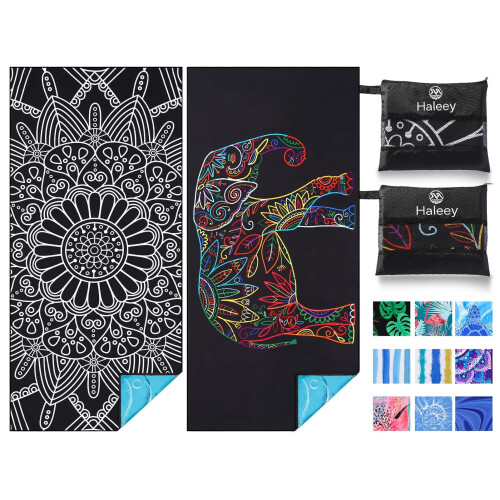 Haleey 2 Pack Microfibre Lightweight Beach Towel 180x80cm Oversized