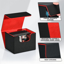 Card Deck Box - PU Leather Storage Case Fits 100 Sleeved Cards, Strong Magnet Closure Black