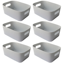 Mofeisor 6-Pack Grey Plastic Storage Basket, Kitchen Cupboard Storage Boxes, Small Bathroom Boxes Organisers with Handles, 4L