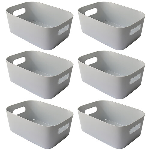 Mofeisor 6-Pack Grey Plastic Storage Basket, Kitchen Cupboard Storage Boxes, Small Bathroom Boxes Organisers with Handles, 4L
