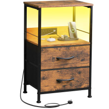 WLIVE Bedside Table with Charging Station and LED Light