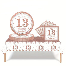 37Pcs 13th Birthday Tableware Set Rose and Gold