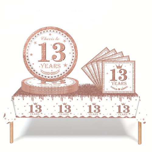 37Pcs 13th Birthday Tableware Set Rose and Gold
