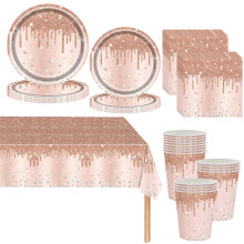 Rose Gold Shiny Glitter Diamond Party Tableware for Women/Girls