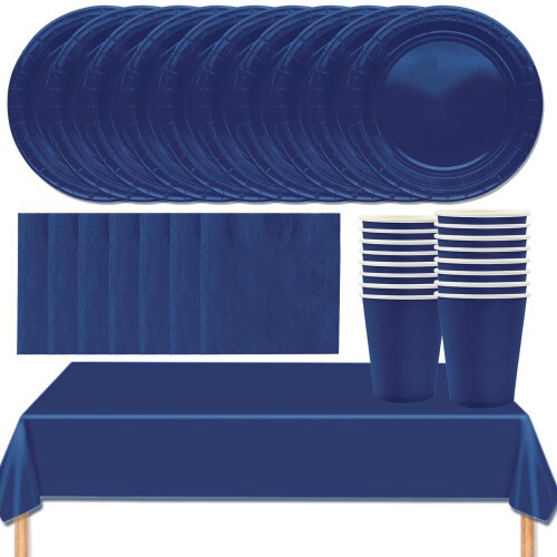 MOMAHUA 53P Party Tableware Set - Navy Blue Dinnerware Set with Plates