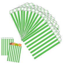 100PCS 5''x7'' Green Striped Candy Sweet Paper Bags,Striped Candy Paper Bags for Sweet Flavour Buffet Wedding Cake Gift Shop for Kids Girls Boys Birt