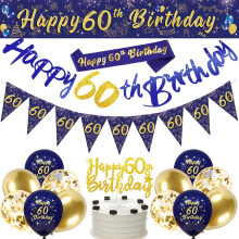 Navy Blue Gold 60th Birthday Party Decorations: Happy Birthday Banner