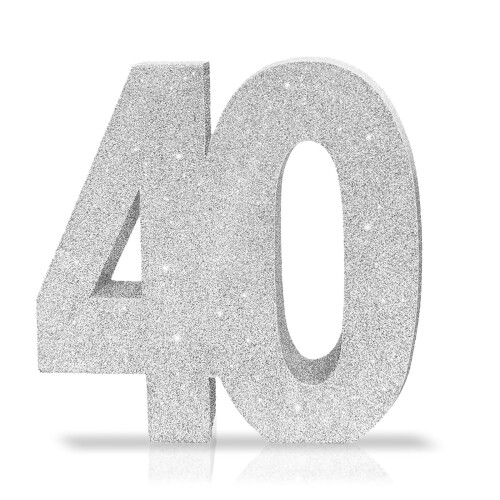 Number 40 Glitter Table Decoration Centrepiece Silver