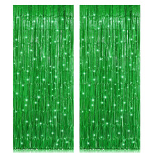 PIGETALE 2 Pack 3.2 ft x 8.2 ft Green Tinsel Foil Fringe Curtain Party