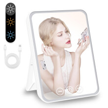 Vanity Mirror with Lights, Folding Tabletop Mirror Rechargeable Light Up Makeup Mirror Portable Travel Mirrors with 3 Color Lighting Vanity Mirrors f