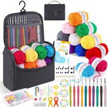 AOTWAN Crochet Kits for Beginners Adults Crochet Hooks Set 12Pcsx25g Crochet Yarns Include Ergonomic Metal Crochet Hooks 2-6.5mm Knitting Kit Accesso