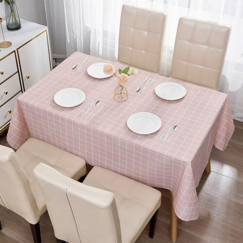 Plastic Tablecloth 1pc 137*180cm Waterproof Pink Checkered PVC Table